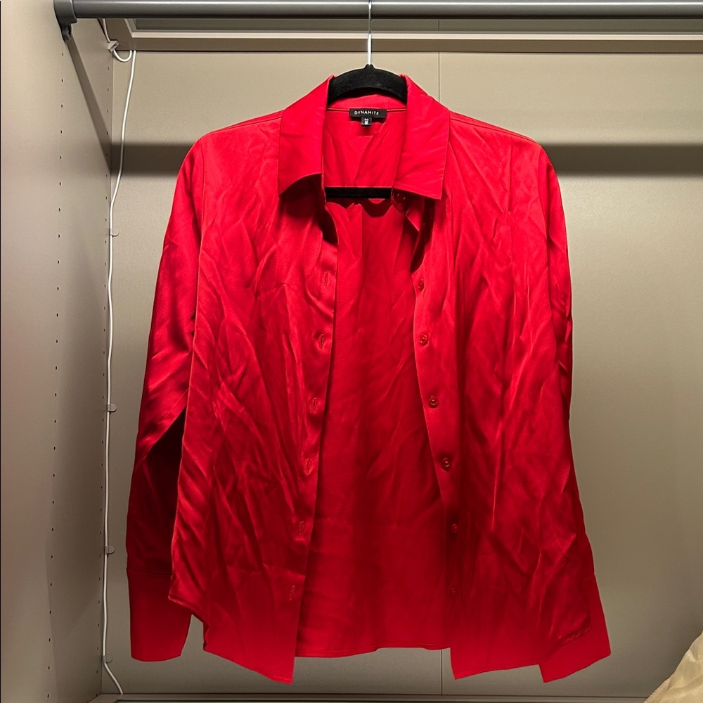 Dynamite Red Button-Up Blouse